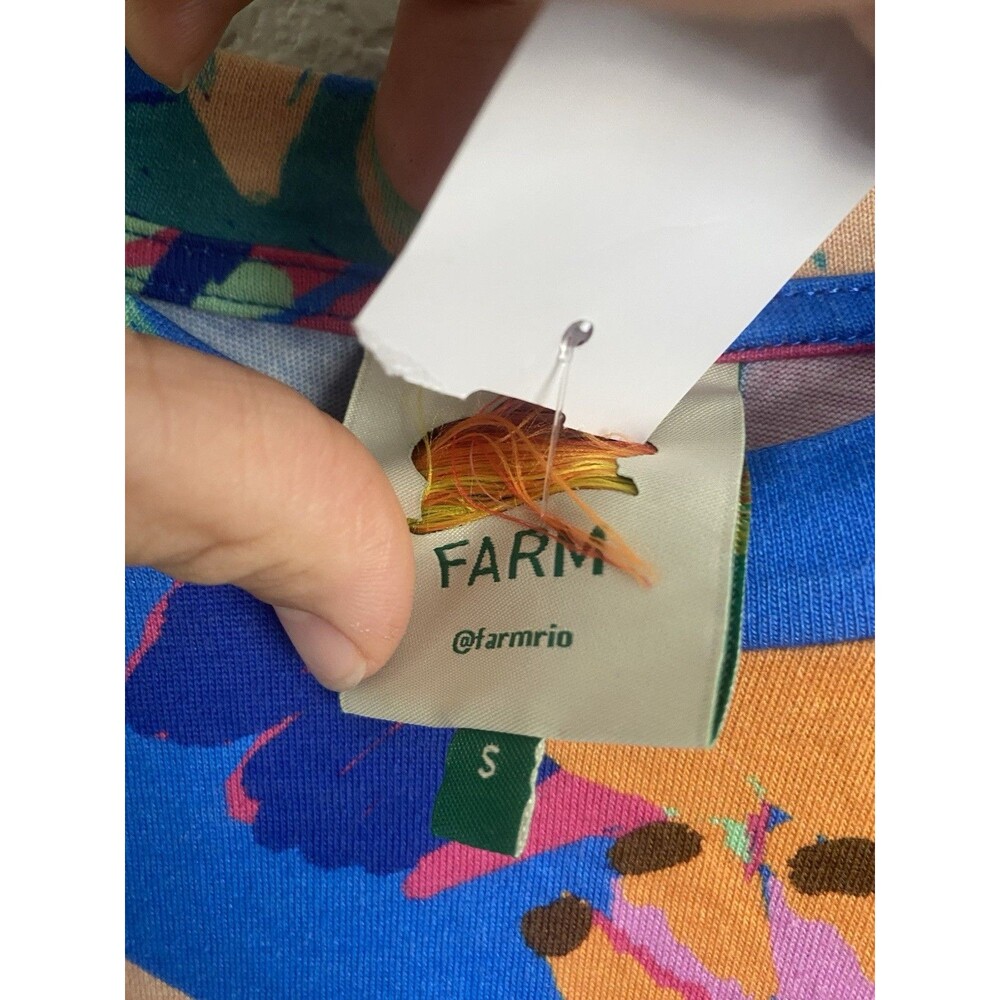 Farm Rio Made of Brasil Orange Parrot Graphic Padded Shoulder T-Shirt Dress S - Picture 12 of 15